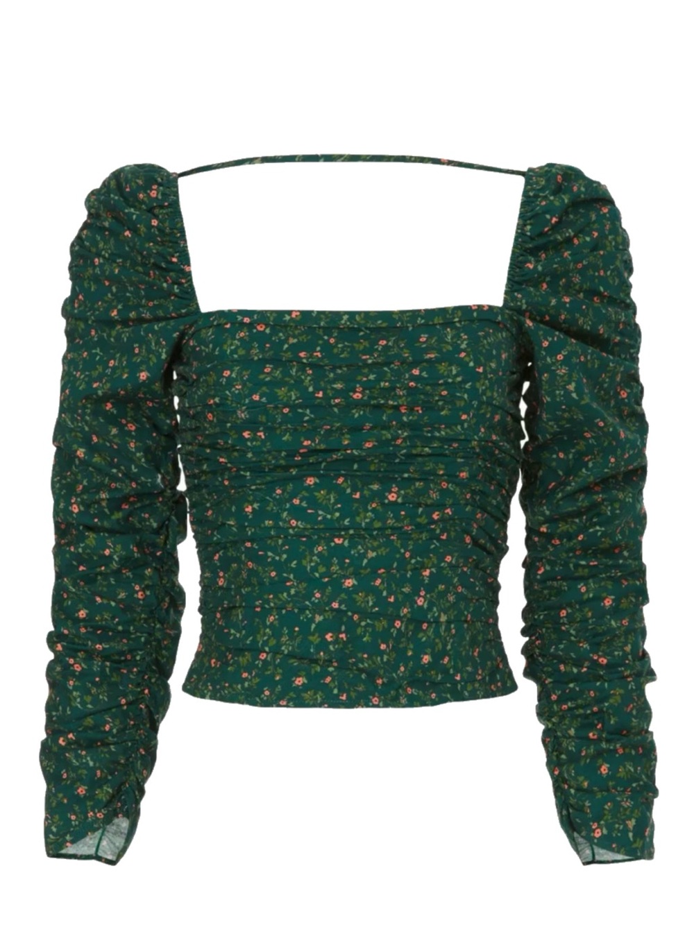 Reformation Joi Top in Coriander Green Floral Organic Cotton LS Boho Size 2